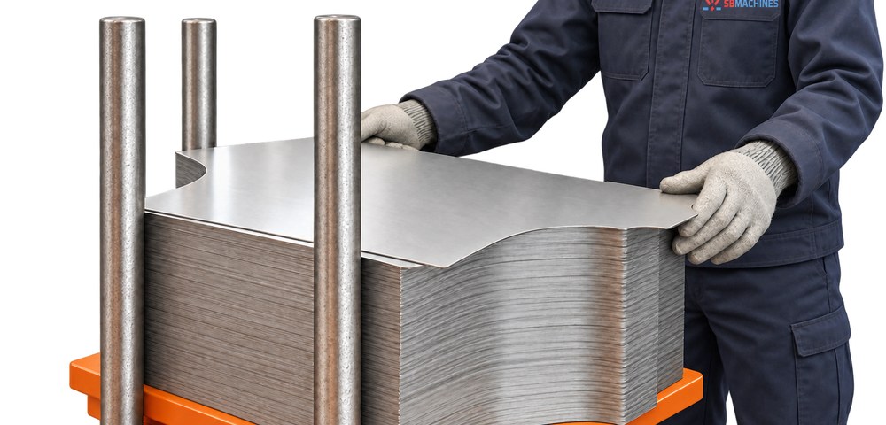 Operator stacking finished blanks — SBMachines product visual